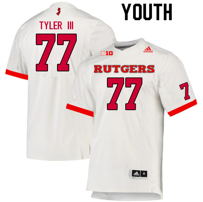 Youth #77 Willie Tyler III Rutgers Scarlet Knights College Football Jerseys Sale-White - Click Image to Close